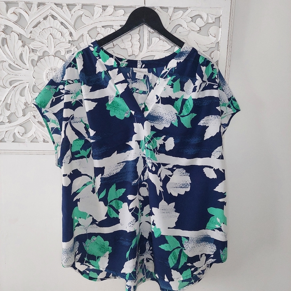 Liz Claiborne Short Sleeve Pullover Top White Navy Blue Green Plus Size 3X